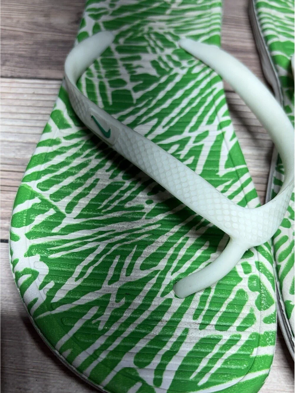 Green And White Nike Tong Sandals
